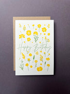 Flower Press Yellow Letterpress Card | Birthday Card