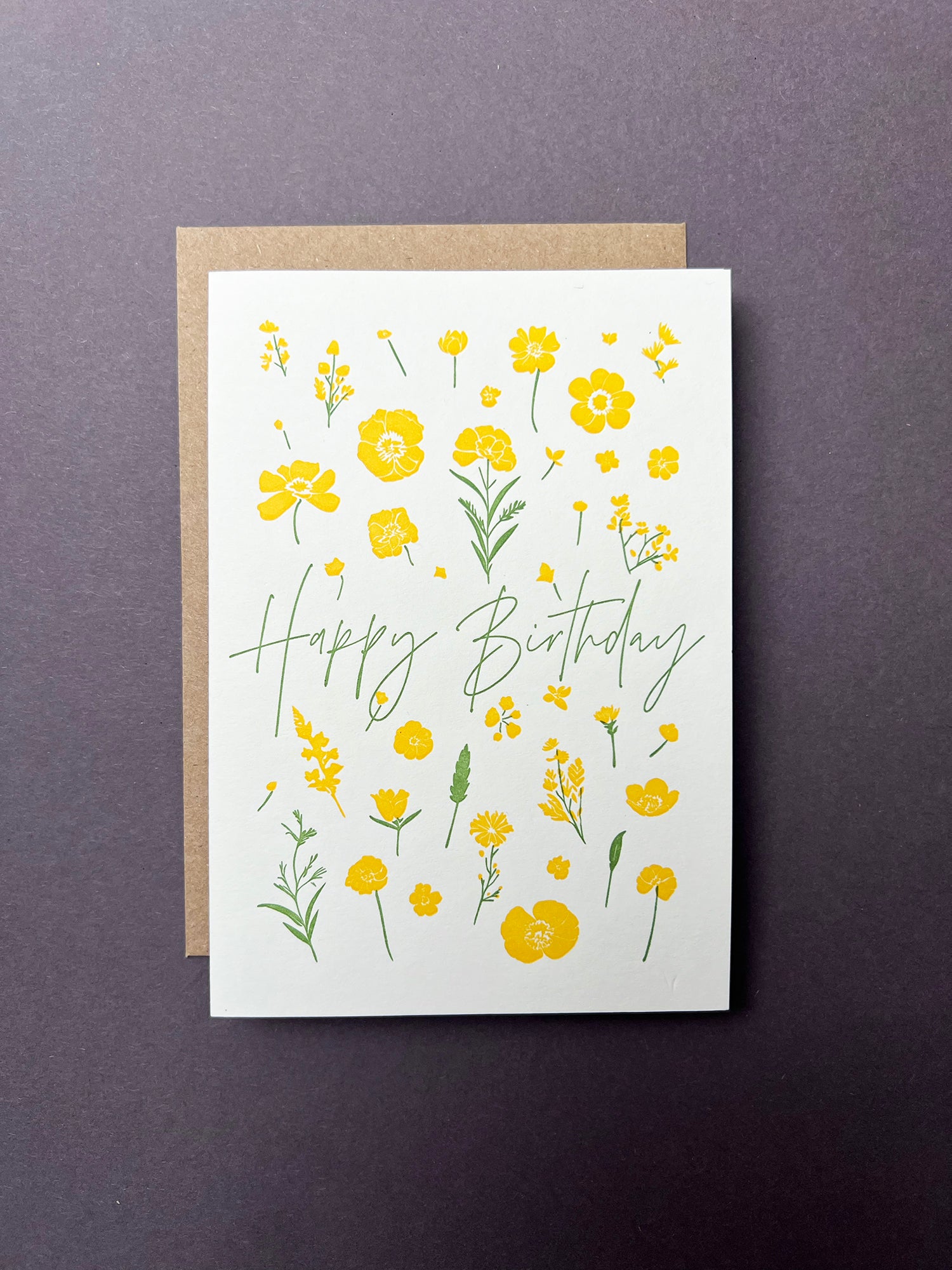 Flower Press Yellow Letterpress Card | Birthday Card