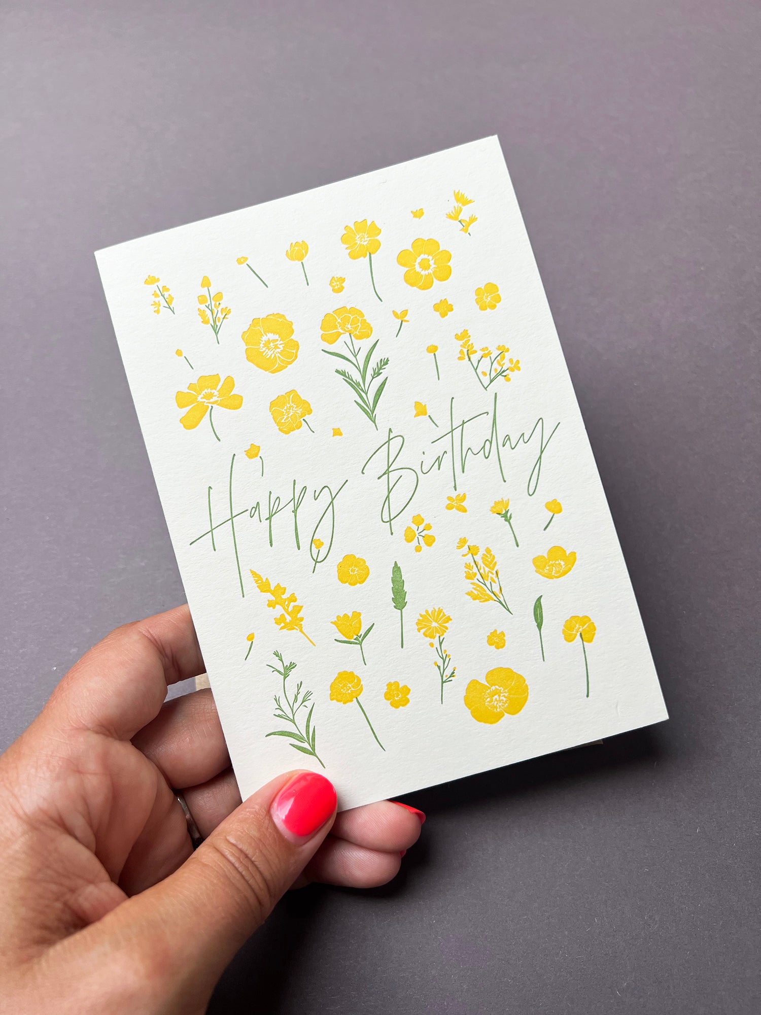 Flower Press Yellow Letterpress Card | Birthday Card