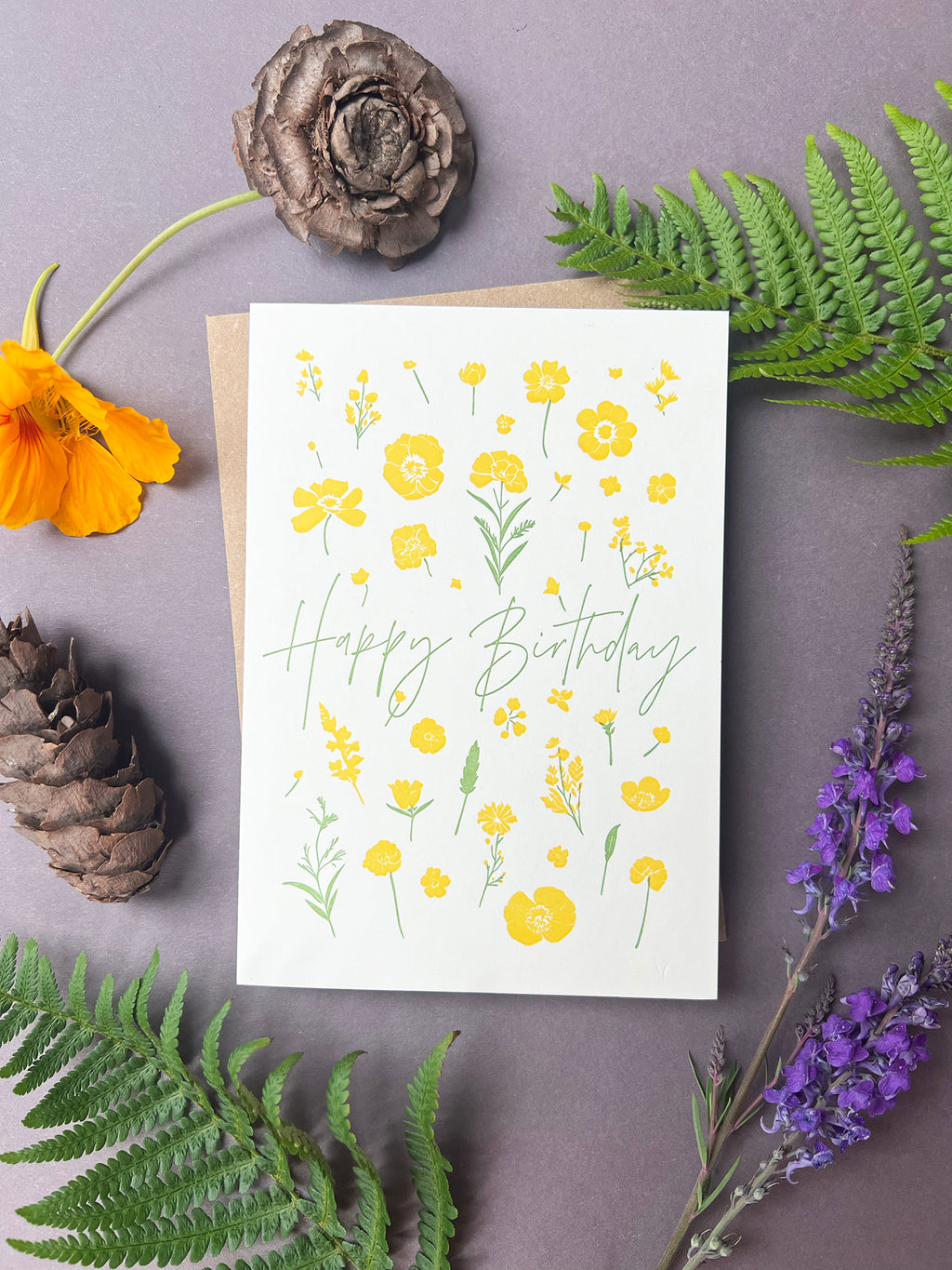 Flower Press Yellow Letterpress Card | Birthday Card