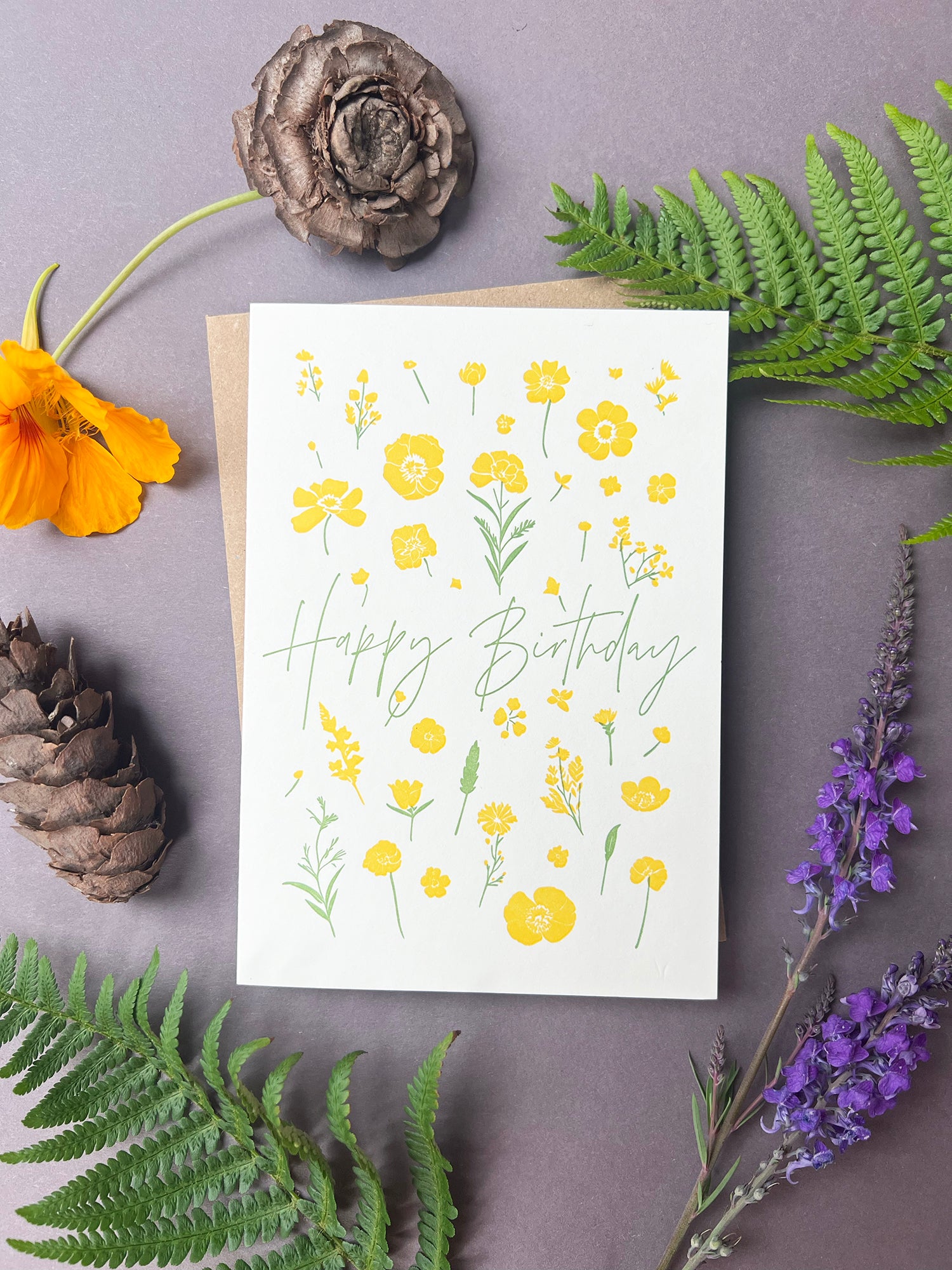 Flower Press Yellow Letterpress Card | Birthday Card