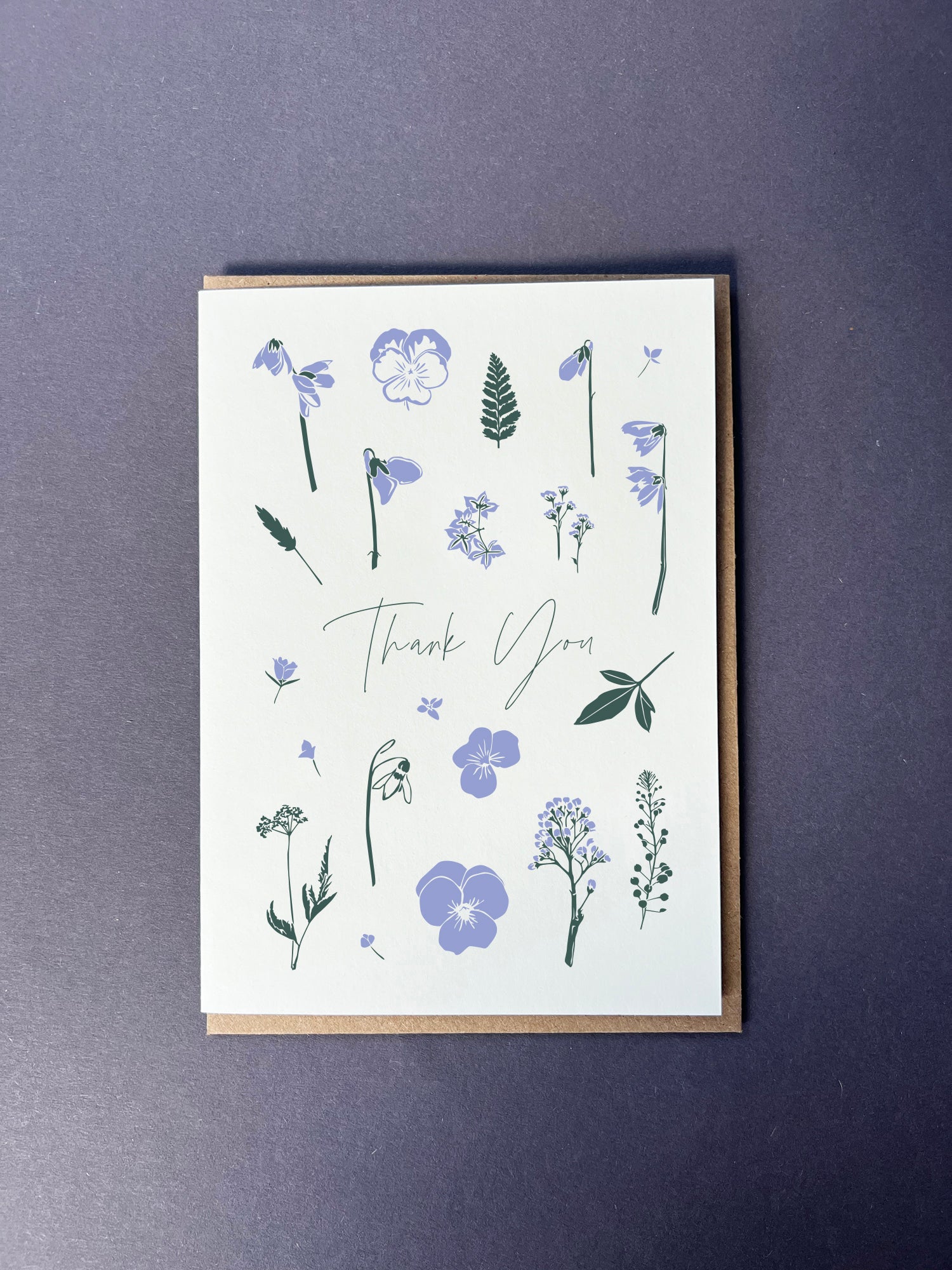 Thank You Blue Flower press Letterpress Card | Thank You