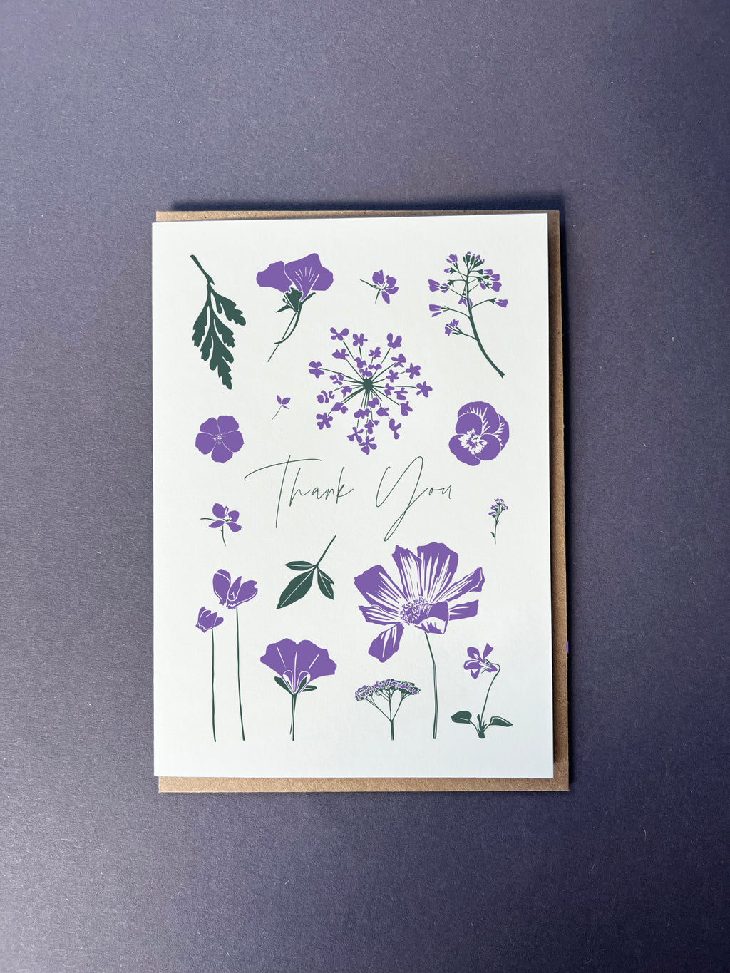 Thank You Purple Flower press Letterpress Card | Thank You