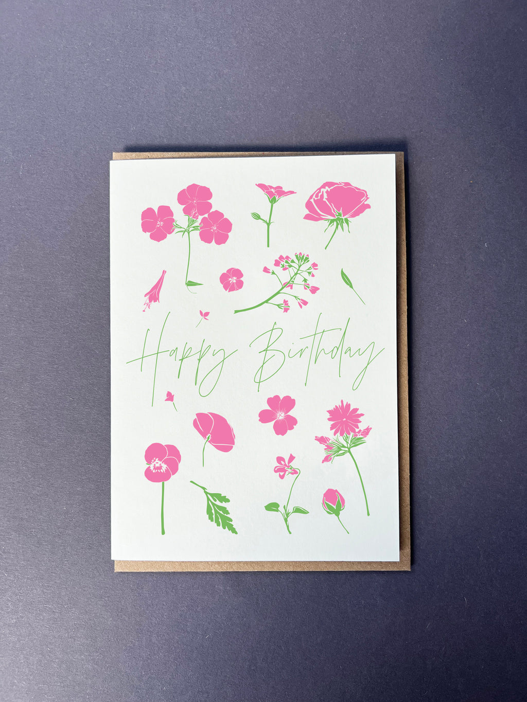 Flower Press Pink Letterpress Card | Birthday Card