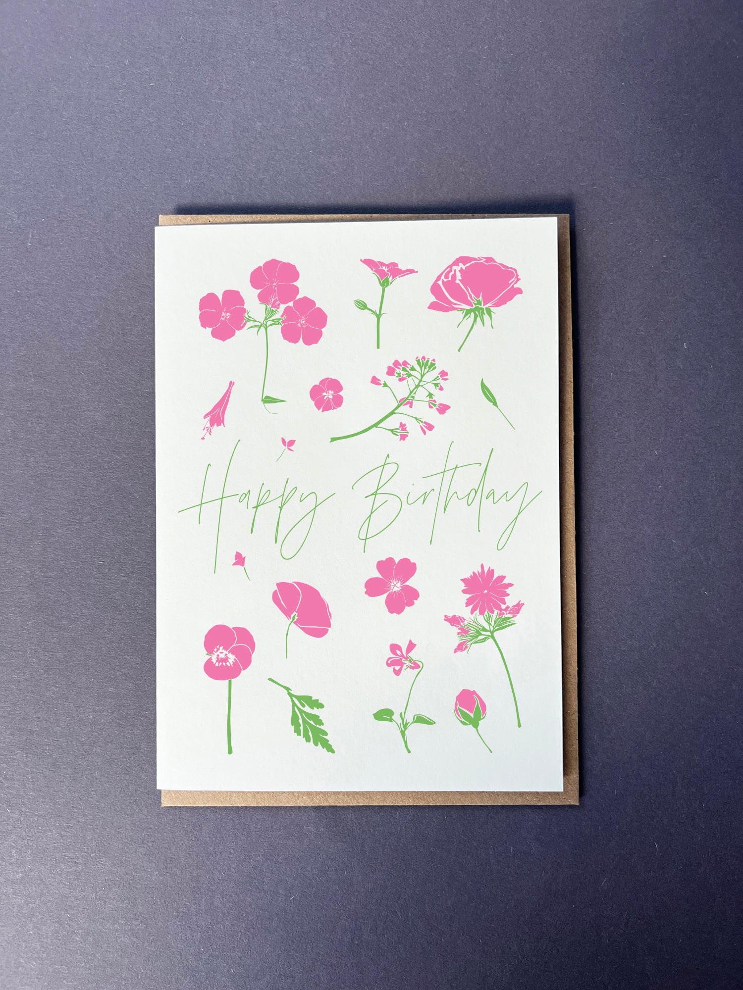 Flower Press Pink Letterpress Card | Birthday Card