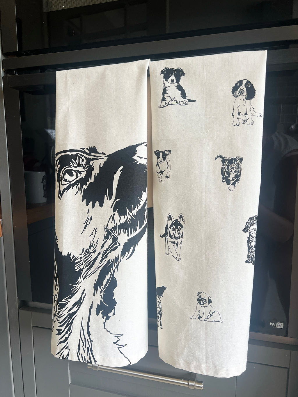 Multi Puppies Tea Towel