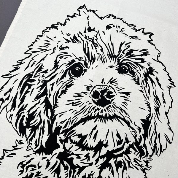 Cockapoo face printed on a unbleached cotton tea towel